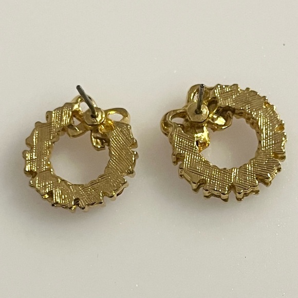 Vtg Avon Christmas Tree and Wreath Gold Toned Gemstone Ornament Earrings - Picture 11 of 16